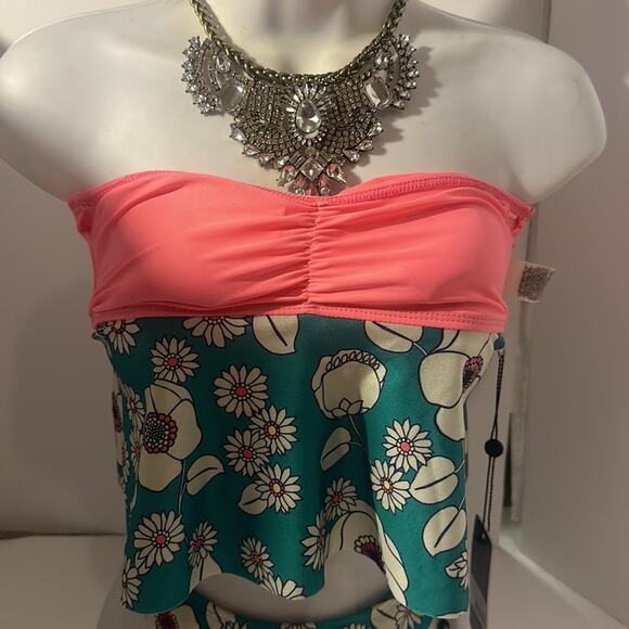 REDUCED WiLDFOX NWT 2 PIECE SWIMSUIT-STRAPLESS TOP & BIKINI BOTTOM  FLORAL XS - Picture 2 of 14